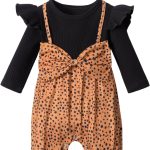 Queenstyle Newborn Baby Girl Clothes, Long Sleeve Ruffle Romper Jumpsuit Cute Infant Girl Fall Winter Outfits with Headband